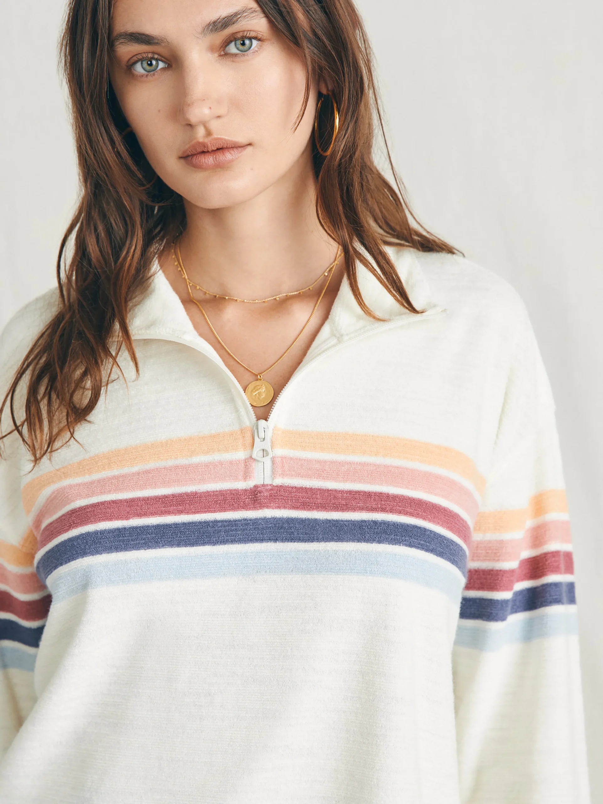 Faherty Brand Cabana Towel Terry Quarter Zip -^Women Hoodies & Sweatshirts