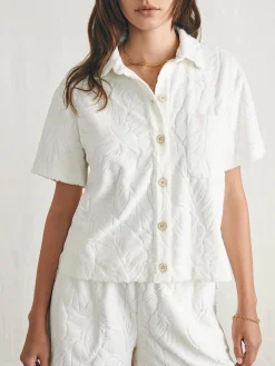 Faherty Brand Cabana Towel Terry Short Sleeve Button Up -^Women Shirts & Tops
