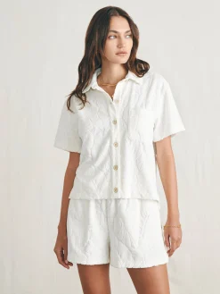 Faherty Brand Cabana Towel Terry Short Sleeve Button Up -^Women Shirts & Tops