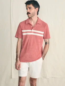 Faherty Brand Cabana Towel Terry Surf Stripe Polo Shirt -^ Polo Shirts
