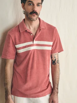 Faherty Brand Cabana Towel Terry Surf Stripe Polo Shirt -^ Polo Shirts