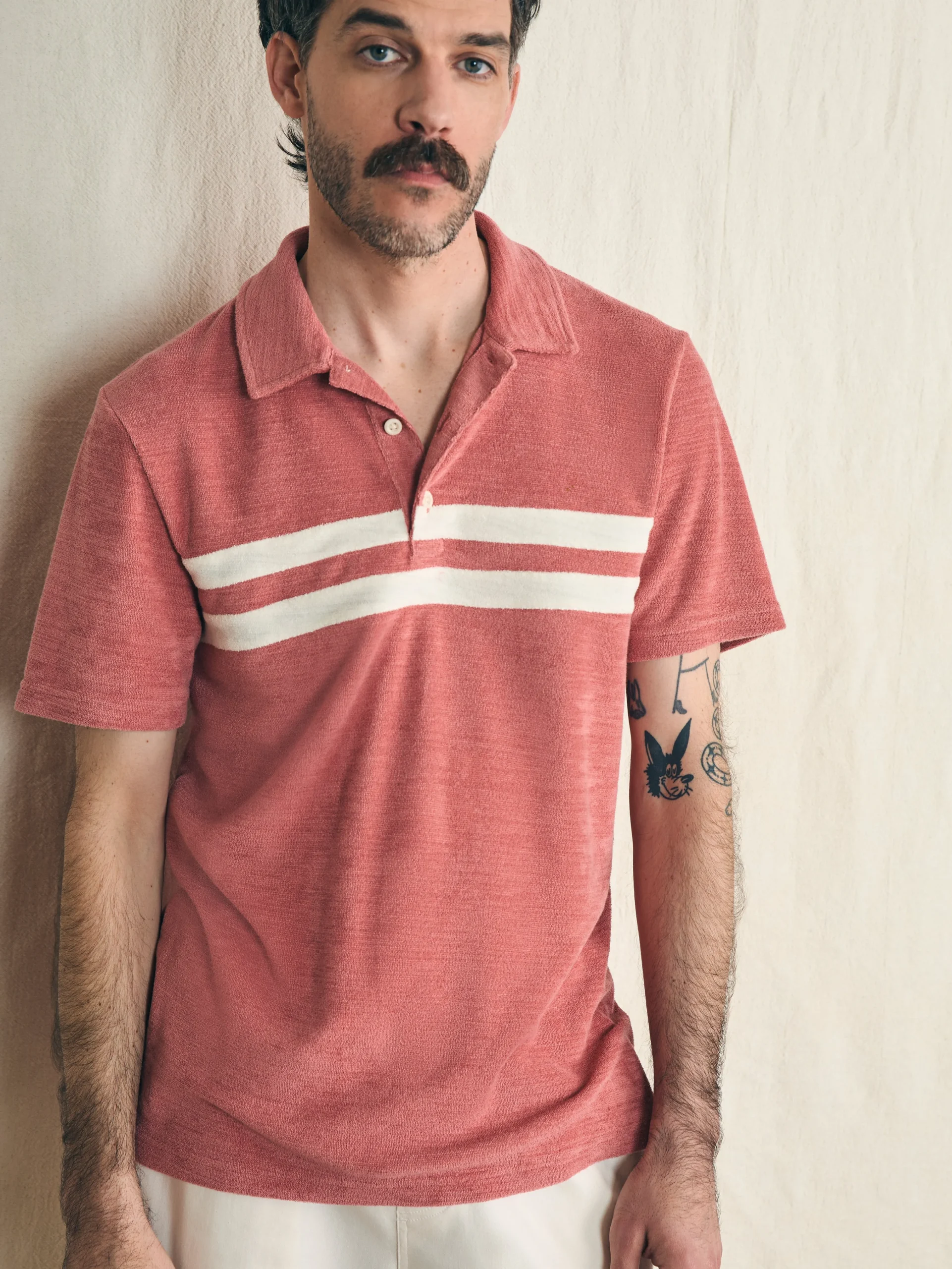 Faherty Brand Cabana Towel Terry Surf Stripe Polo Shirt -^ Polo Shirts