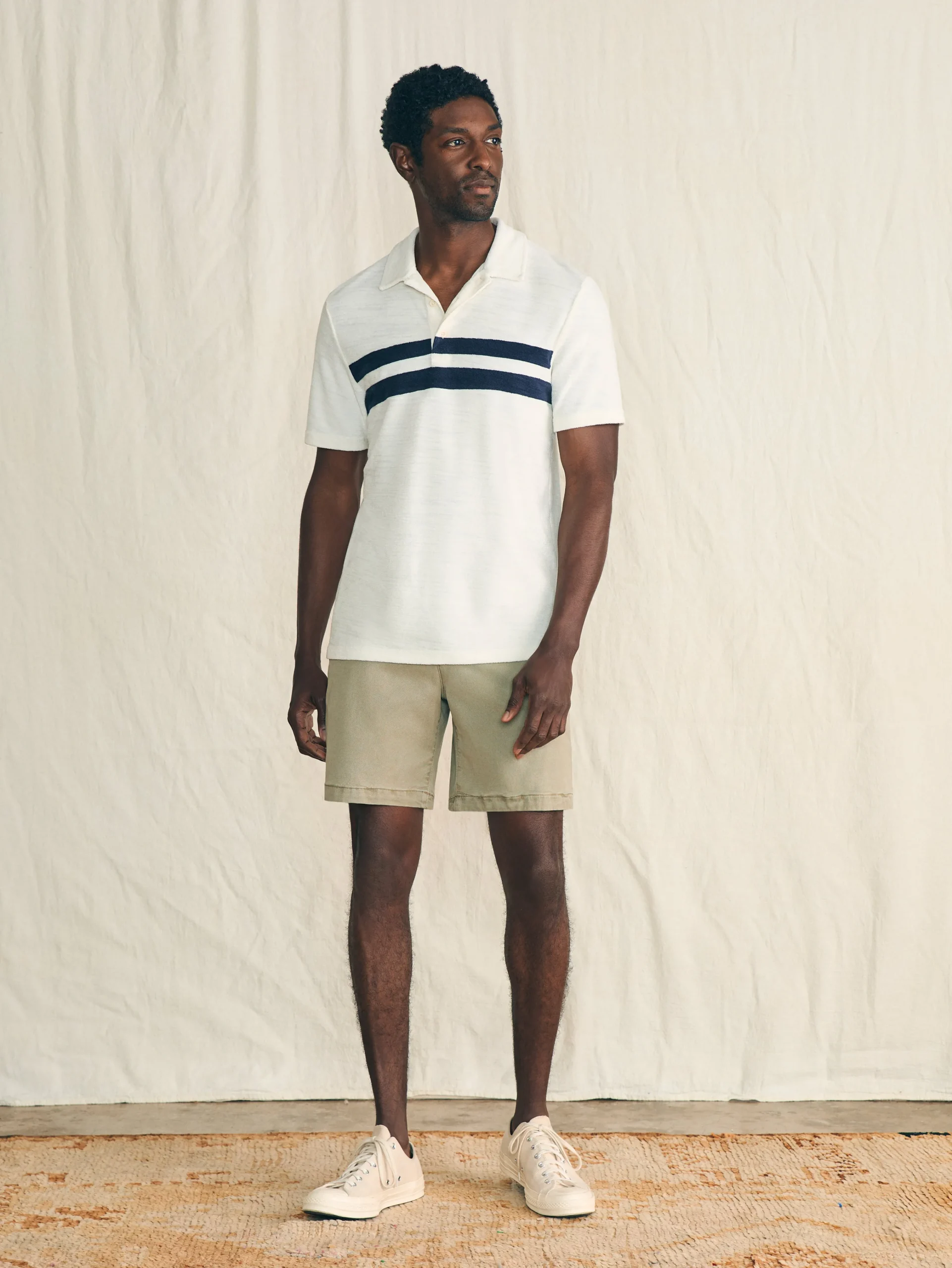 Faherty Brand Cabana Towel Terry Surf Stripe Polo Shirt -^ Polo Shirts