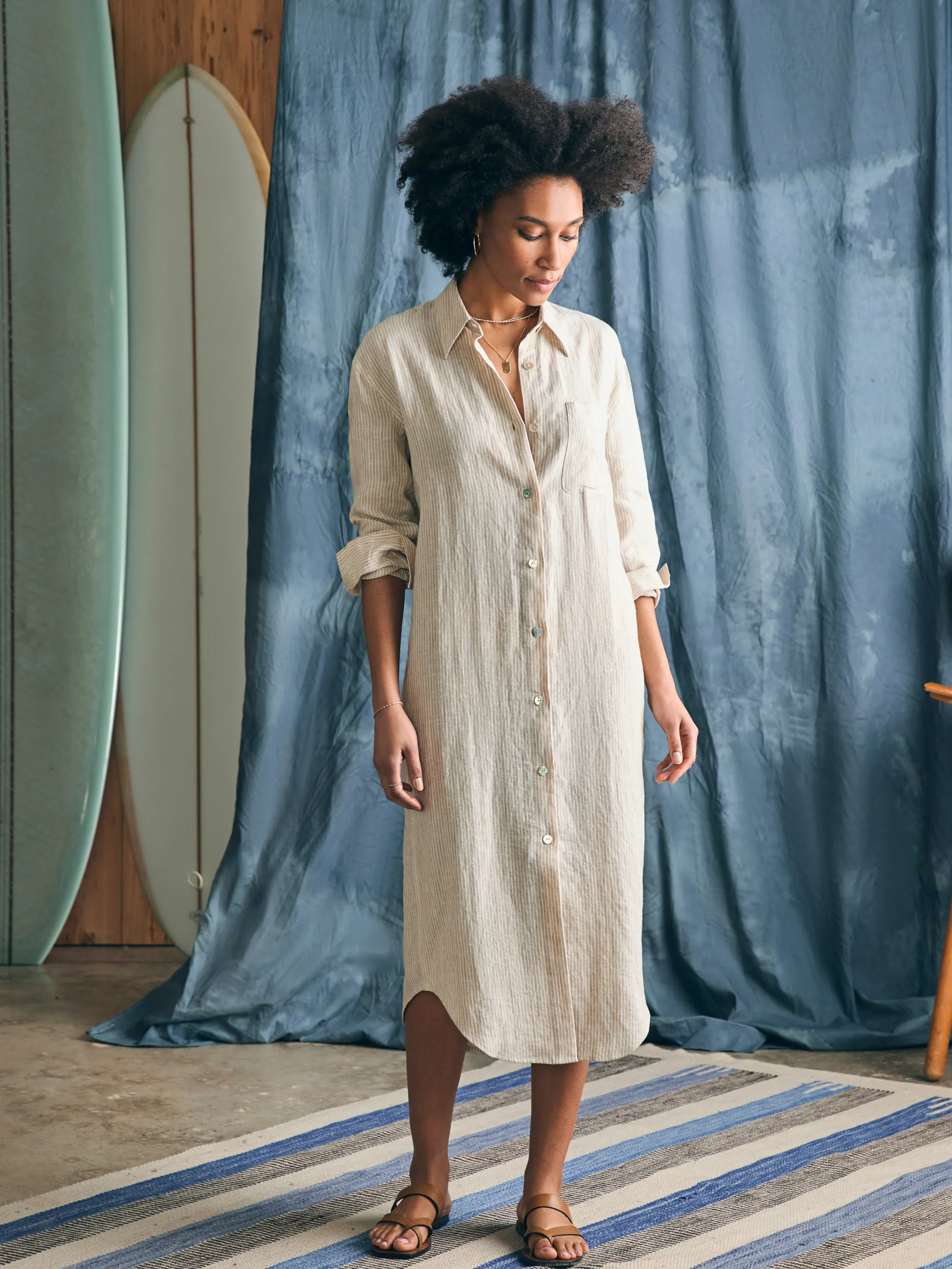 Faherty Brand Laguna Linen Midi Dress -^Women Dresses