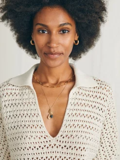 Faherty Brand Nusa Crochet Polo Sweater -^Women Sweaters