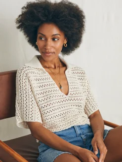 Faherty Brand Nusa Crochet Polo Sweater -^Women Sweaters