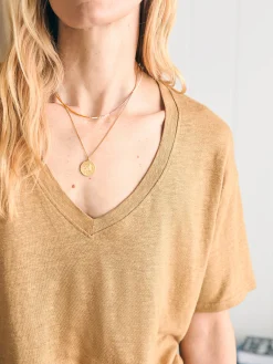 Faherty Brand Oceanside Linen V-Neck Tee -^Women T-Shirts