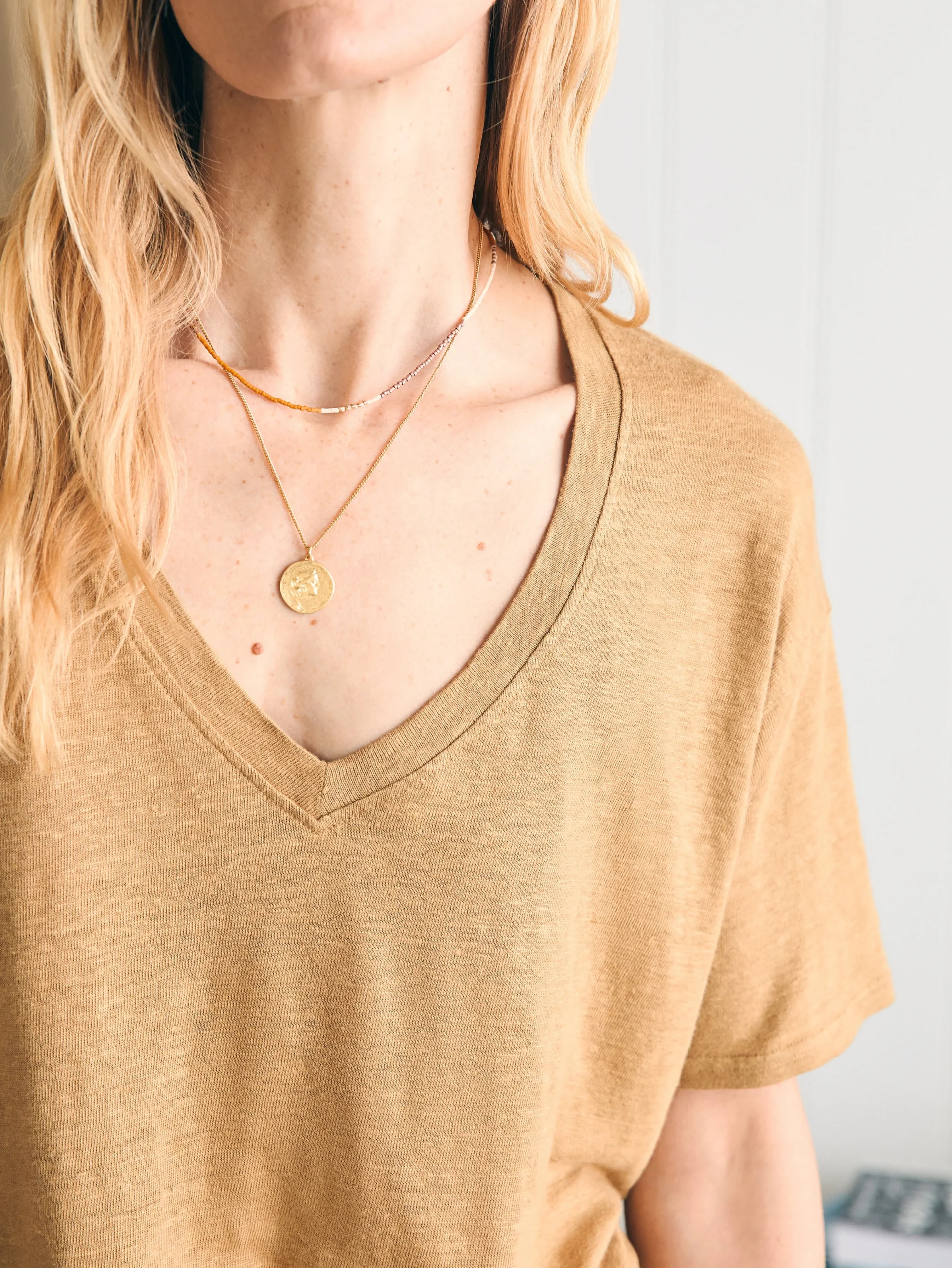 Faherty Brand Oceanside Linen V-Neck Tee -^Women T-Shirts