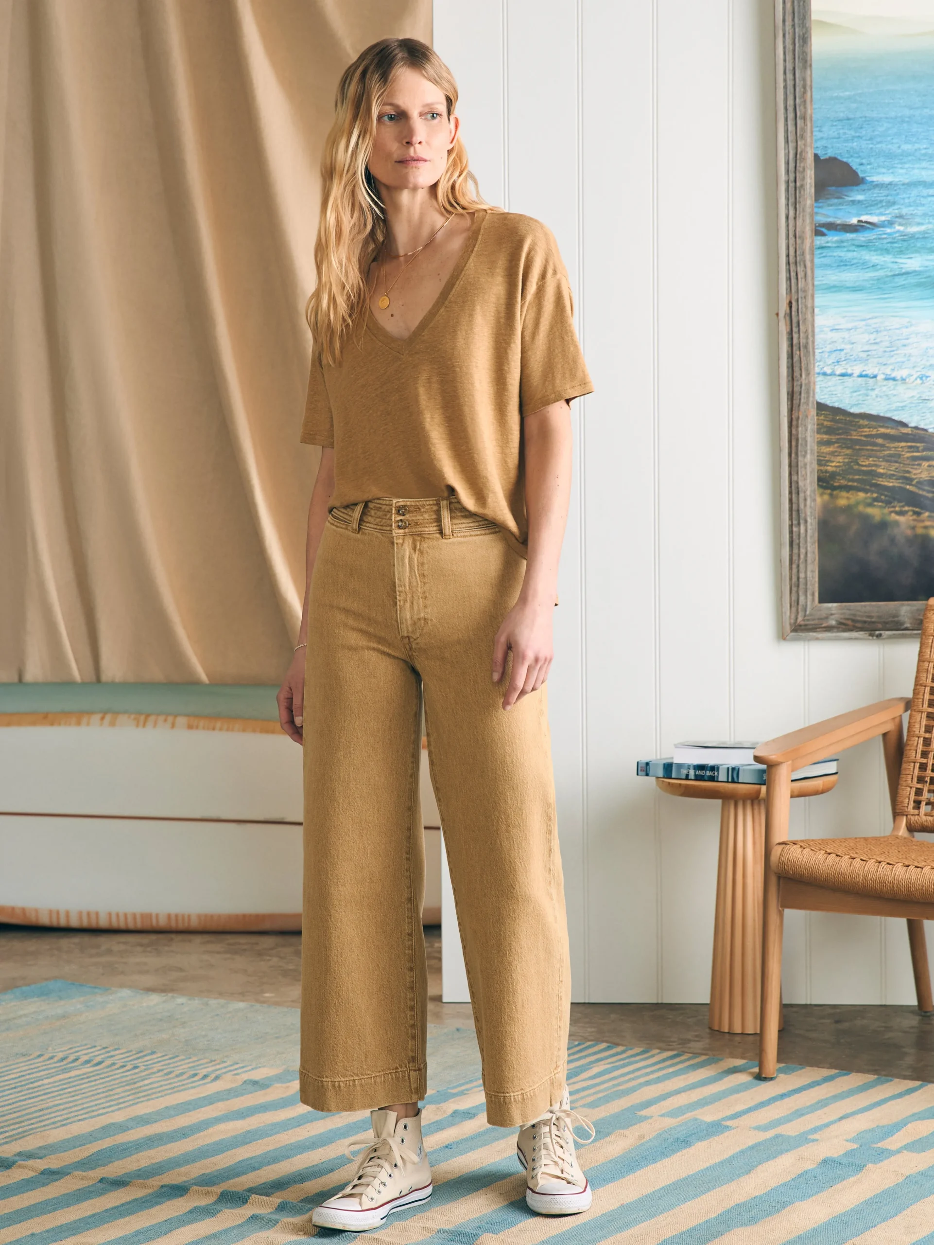 Faherty Brand Oceanside Linen V-Neck Tee -^Women T-Shirts