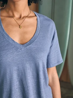 Faherty Brand Oceanside Linen V-Neck Tee -^Women T-Shirts
