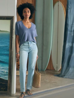 Faherty Brand Oceanside Linen V-Neck Tee -^Women T-Shirts