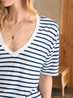 Faherty Brand Oceanside Linen V-Neck Tee -^Women T-Shirts