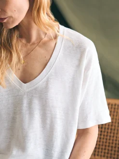 Faherty Brand Oceanside Linen V-Neck Tee -^Women T-Shirts