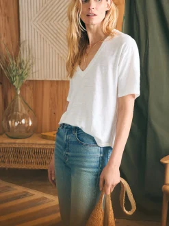Faherty Brand Oceanside Linen V-Neck Tee -^Women T-Shirts