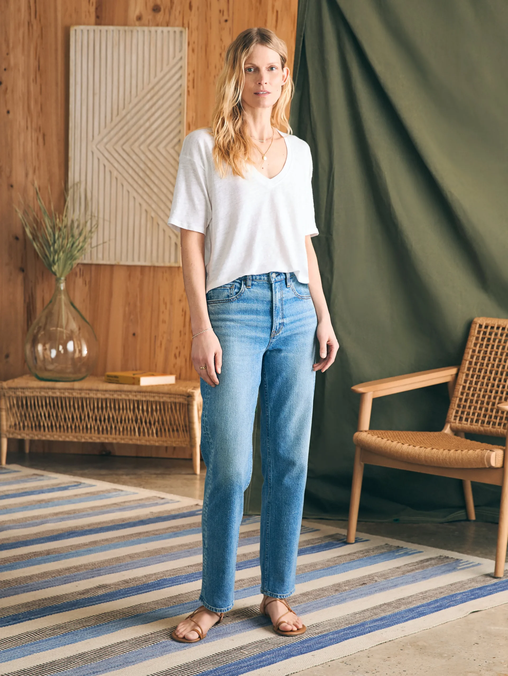 Faherty Brand Oceanside Linen V-Neck Tee -^Women T-Shirts