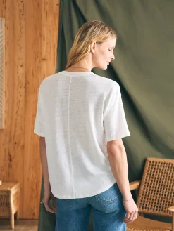 Faherty Brand Oceanside Linen V-Neck Tee -^Women T-Shirts