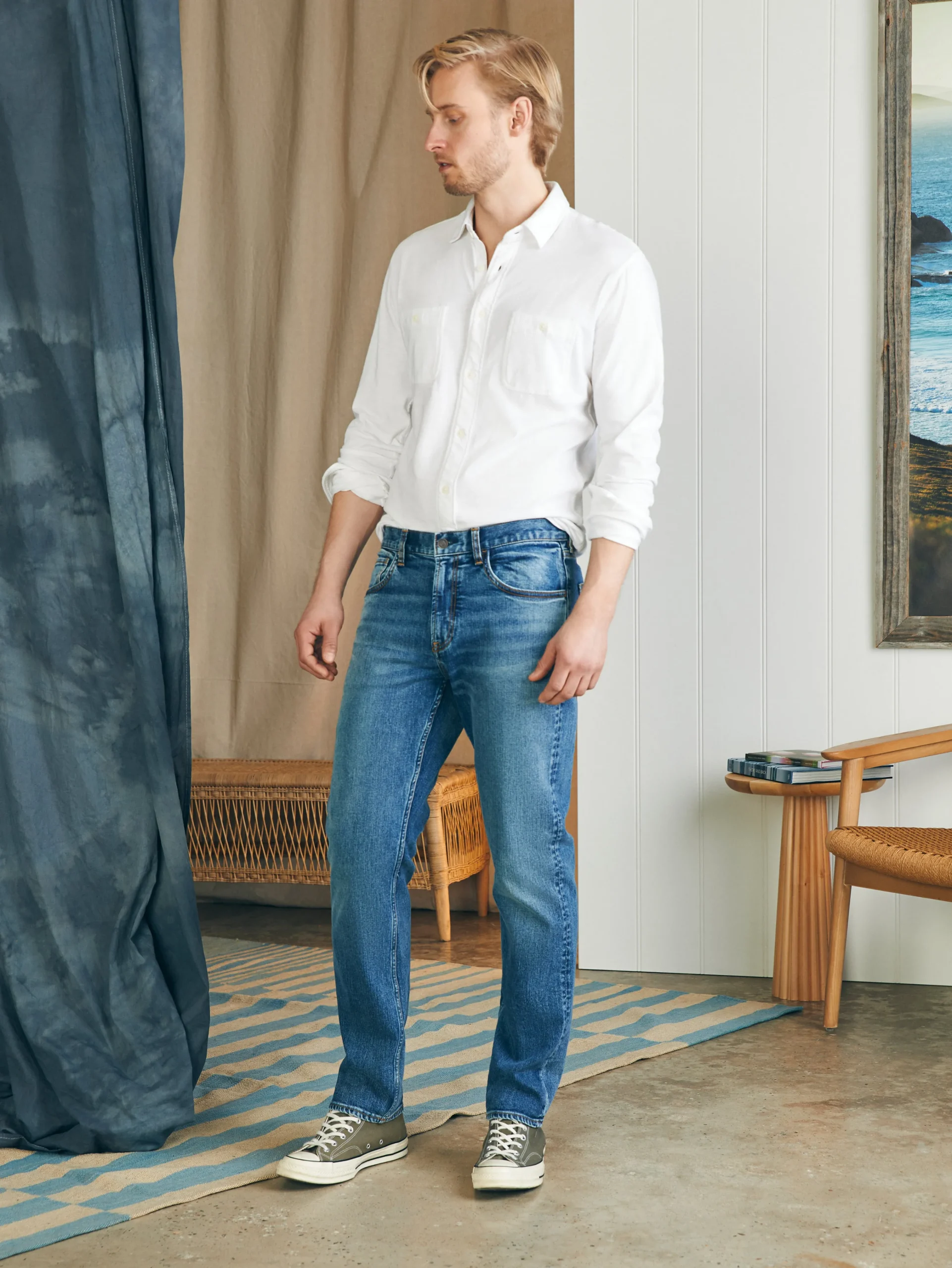Faherty Brand Organic Cotton Slim Straight Denim (32" Inseam) -^ Pants