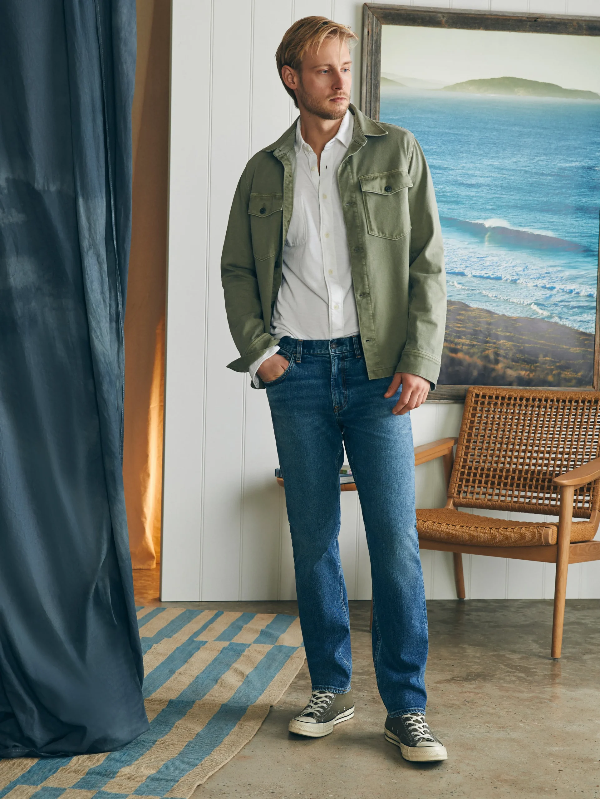 Faherty Brand Organic Cotton Slim Straight Denim (32" Inseam) -^ Pants