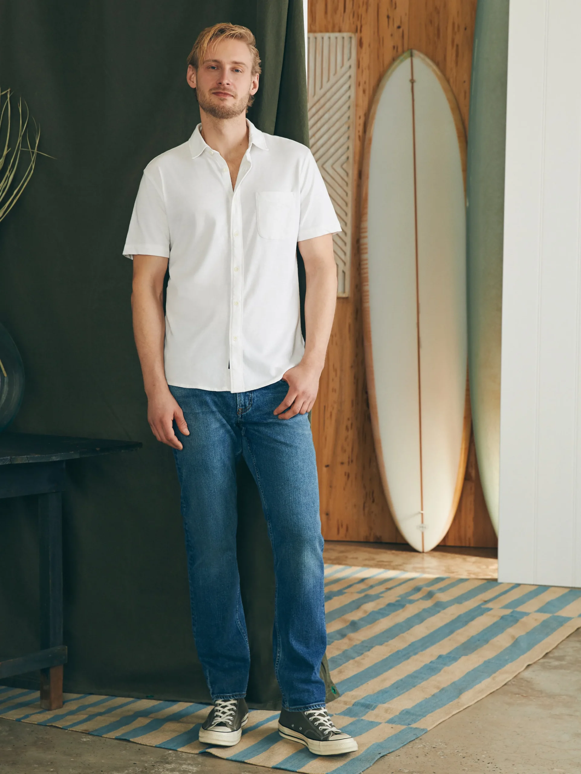 Faherty Brand Short-Sleeve Sunwashed Knit Shirt (Single Pocket) (Tall) -^ Shirts