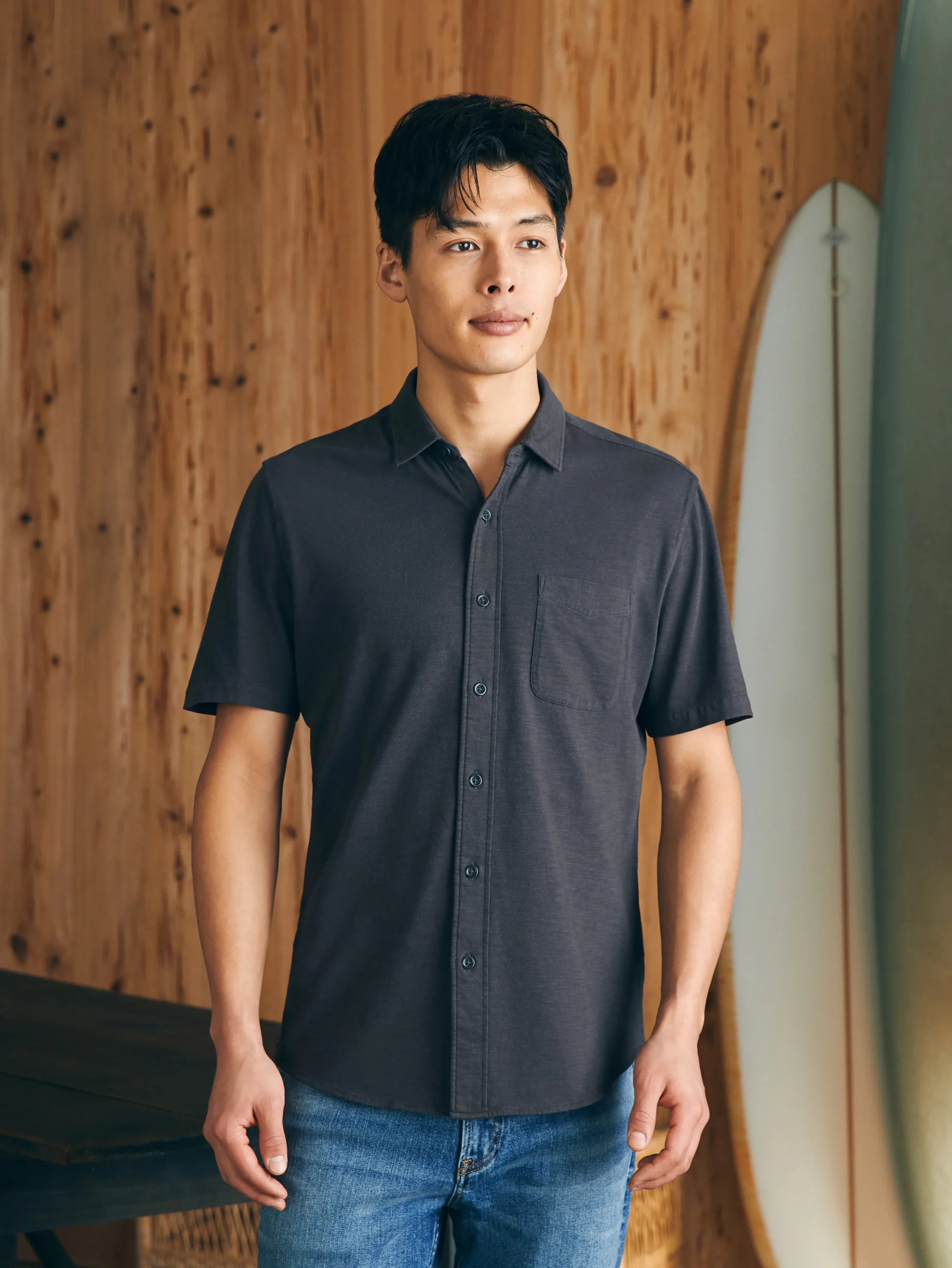 Faherty Brand Short-Sleeve Sunwashed Knit Shirt (Single Pocket) -^ Shirts
