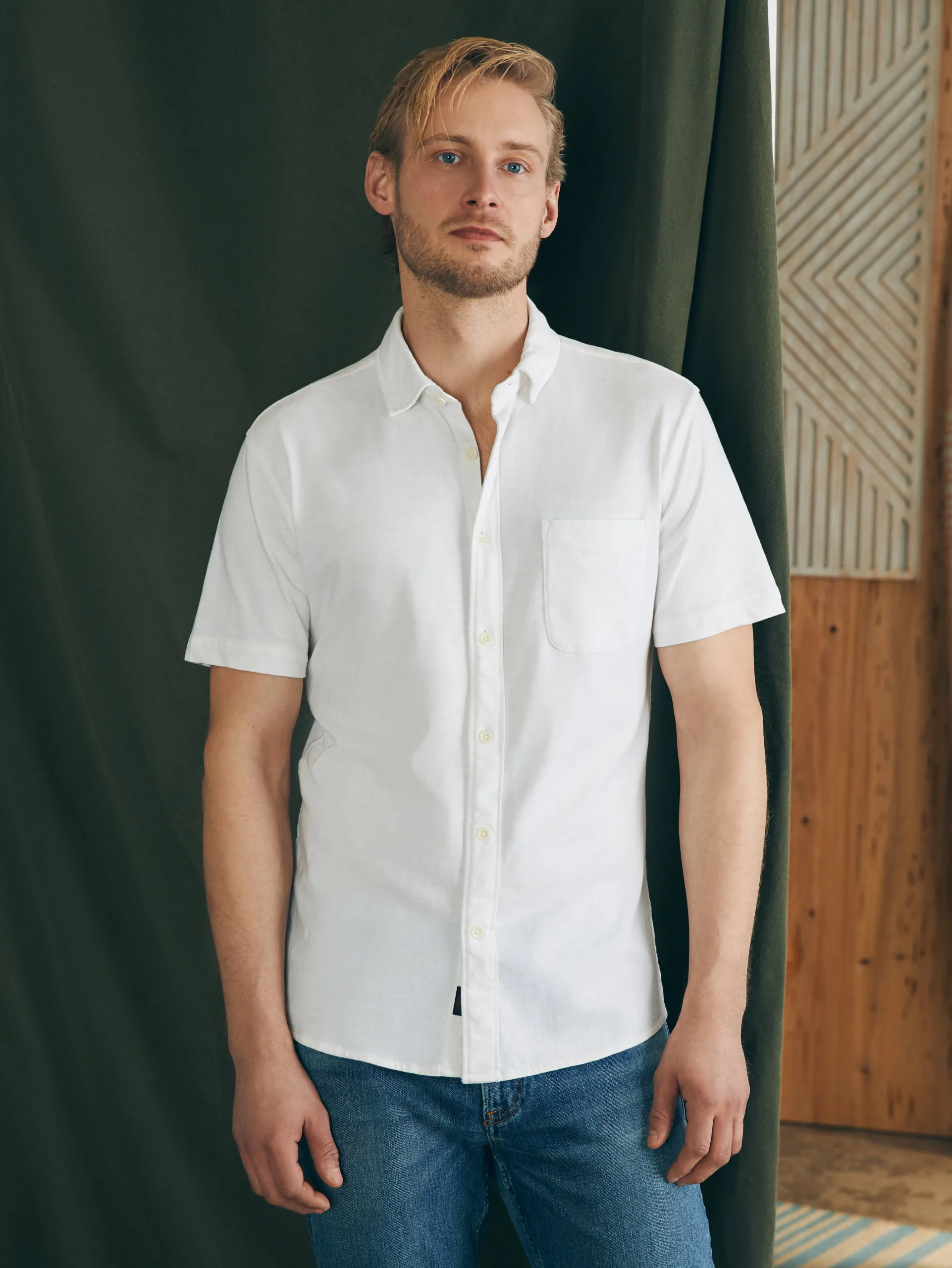 Faherty Brand Short-Sleeve Sunwashed Knit Shirt (Single Pocket) -^ Shirts